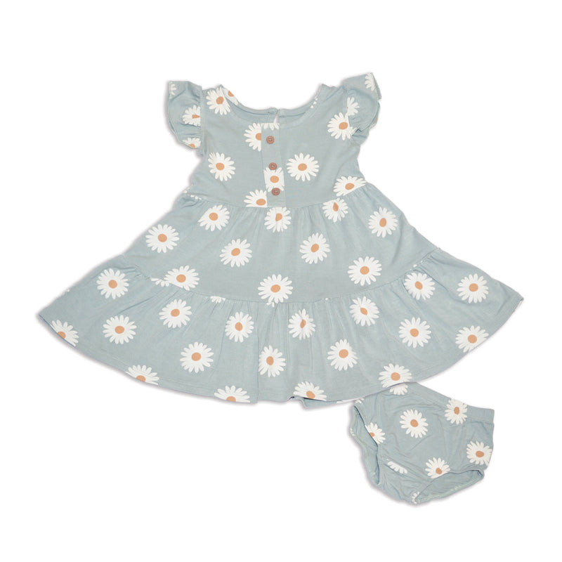 Bamboo Flutter Sleeve Tiered Dress with Bloomer (Daisy Print)