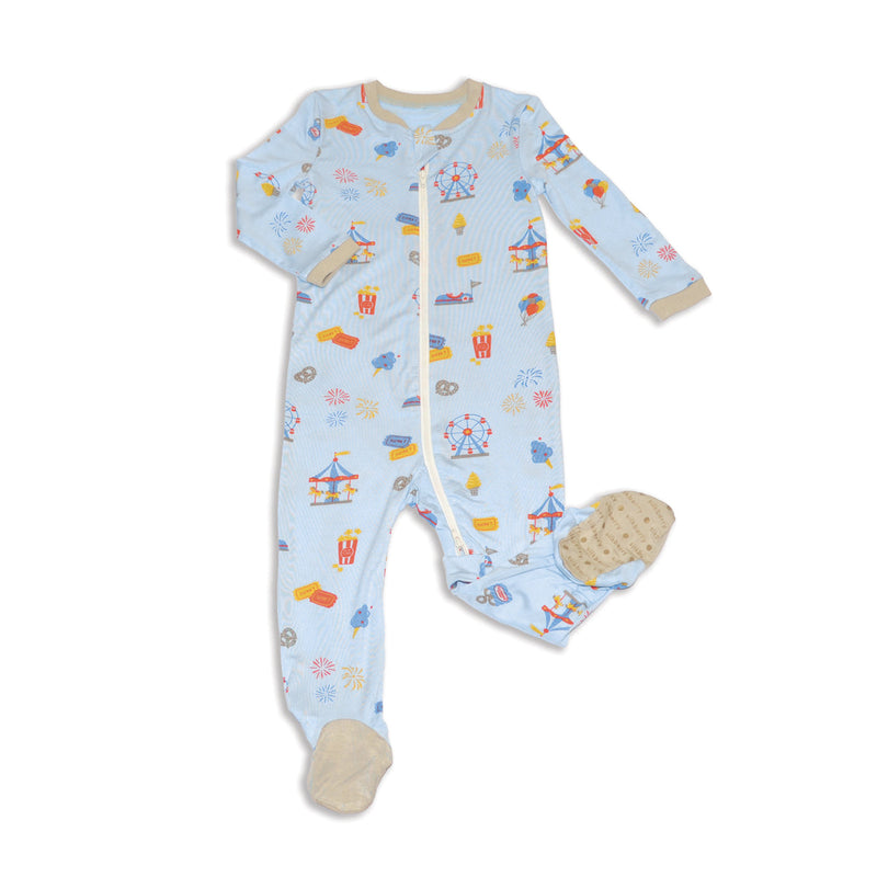 Bamboo Footies with Two Way Zipper (Funland Print)