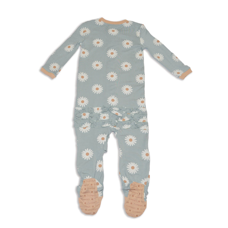 Bamboo Ruffle Footies with Two Way Zipper (Daisy Print)