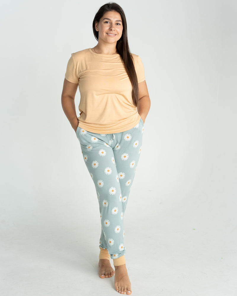 Wommen's Bamboo Short Sleeve Pajama Set (Daisy Print)