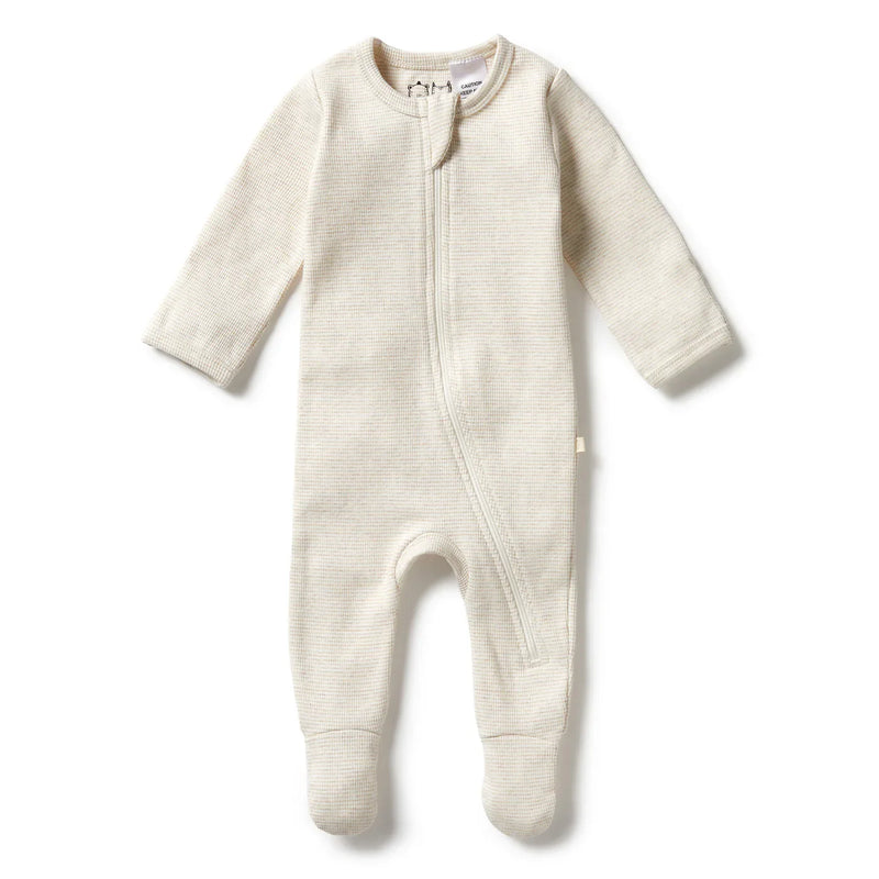Organic Stripe Rib Zipsuit with Feet | Oatmeal | Wilson + Frenchy