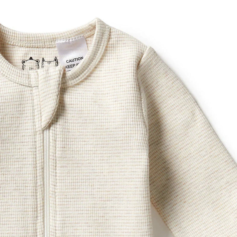 Organic Stripe Rib Zipsuit with Feet | Oatmeal | Wilson + Frenchy