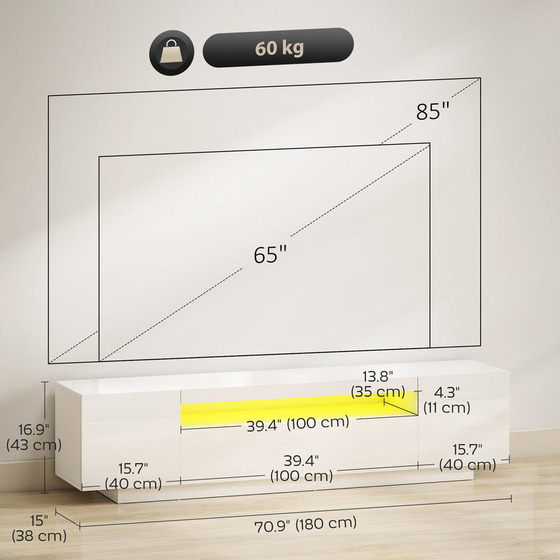 Greer Modern TV Stand with RGB LED Lights-for 65-85" TVs-High Gloss White