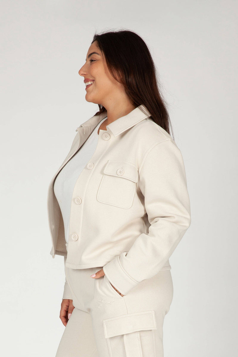 Jenni premium fleece relaxed overshirt in bone - Home & Well 