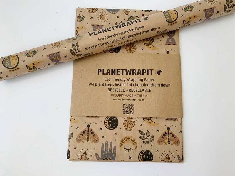 PlanetWrapIt - Spellbound Recycled Kraft Wrapping Paper Gift Wrap - Home & Well 