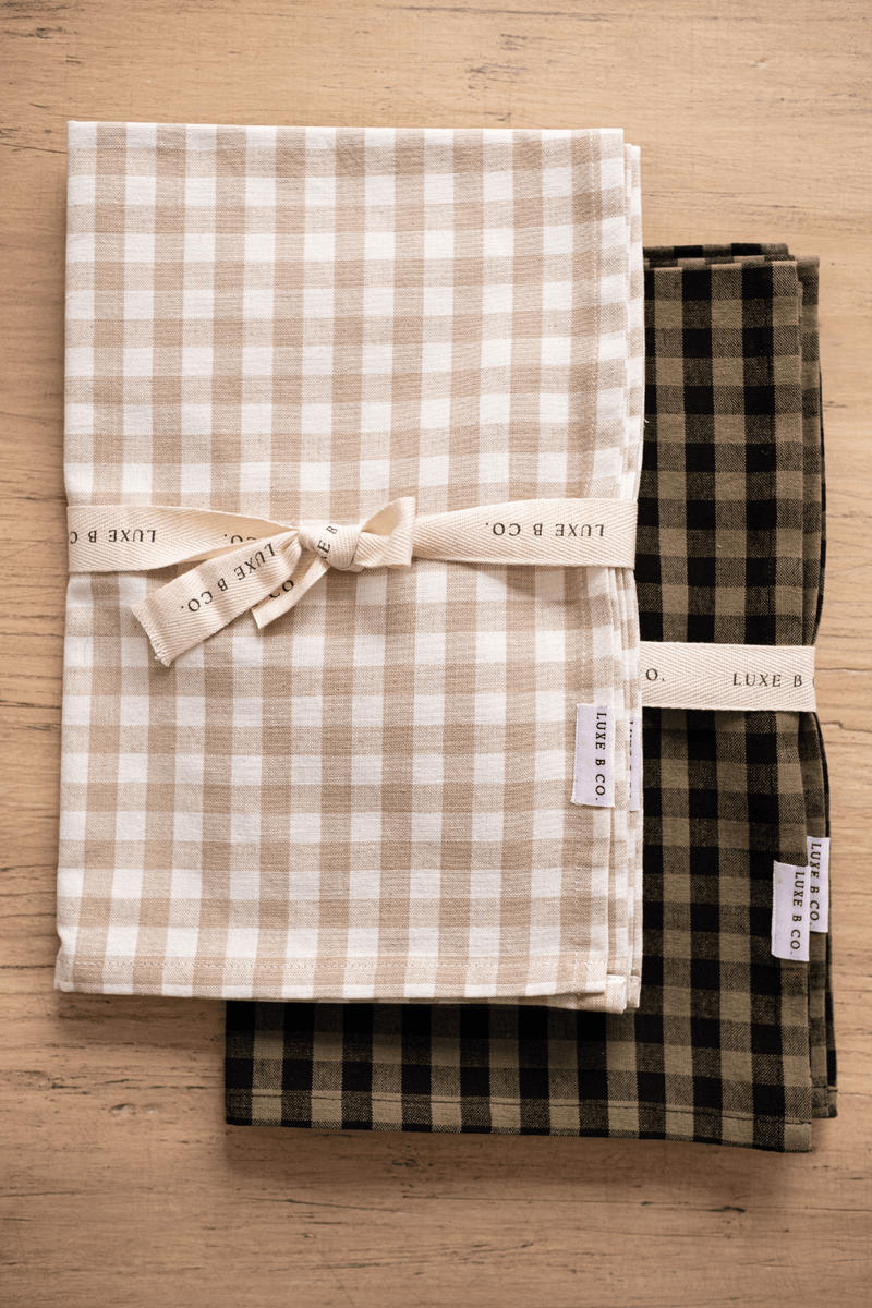 Luxe B Co - Beige Gingham Kitchen Dish Towels Luxe B Co. Set of 2 - Home & Well 