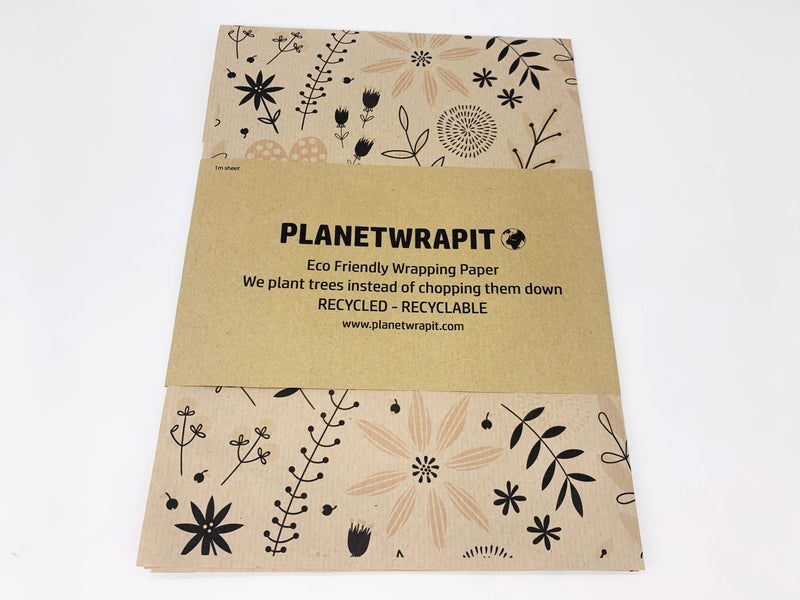 PlanetWrapIt - Spring Garden Recycled Eco Kraft Wrapping Paper - Home & Well 