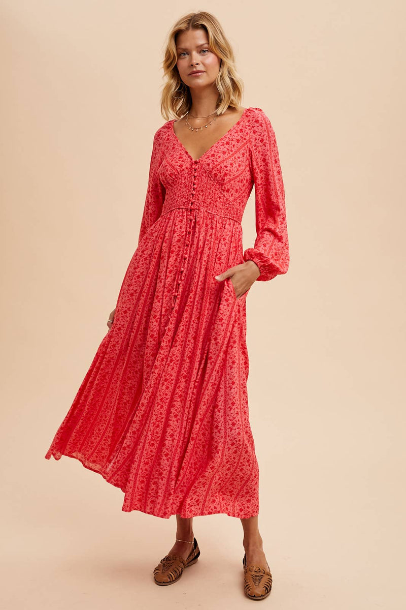 In Loom - SMOCKED FLORAL MAXI DRESS - Home & Well