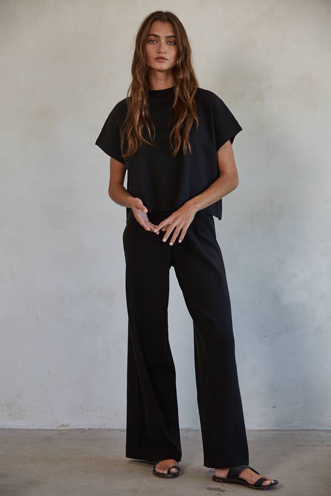 By Together - W1410 | Knit Sweater Wide Leg Pants - Home & Well