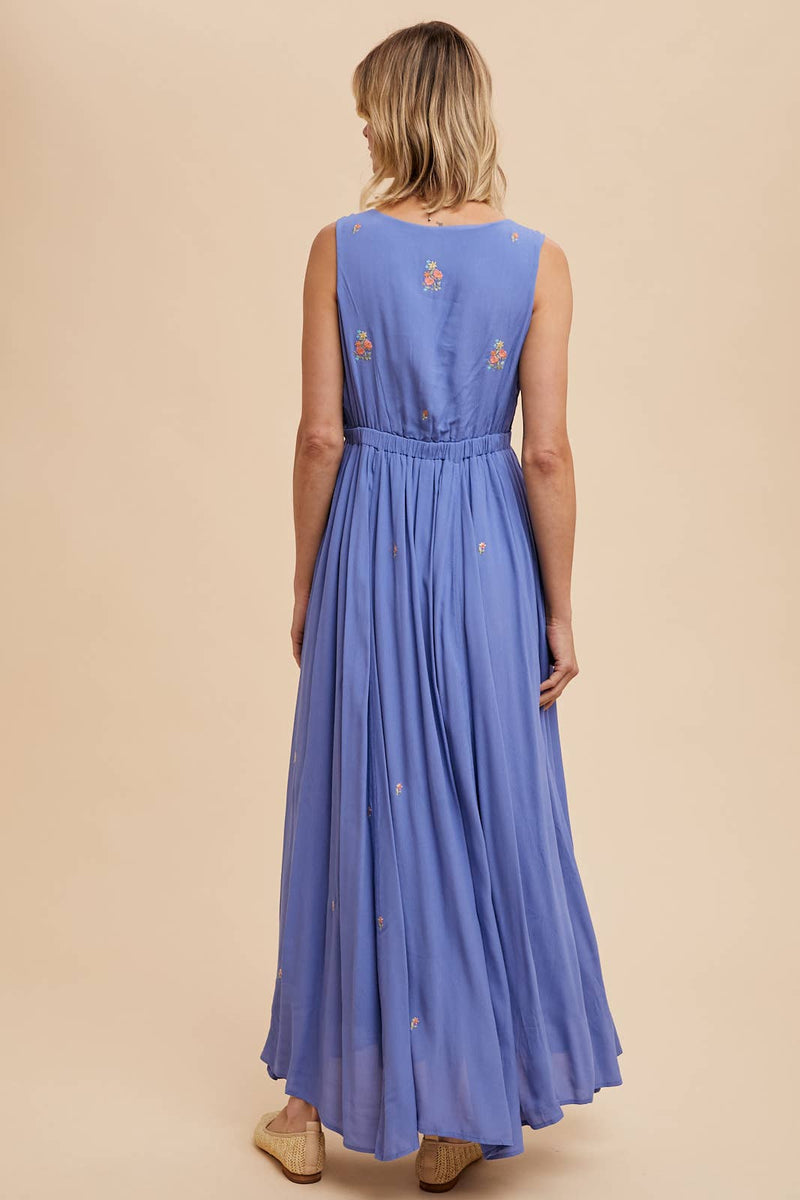 In Loom - VISCOSE ALL OVER EMBROIDERED SLEEVELESS MAXI DRESS - Home & Well