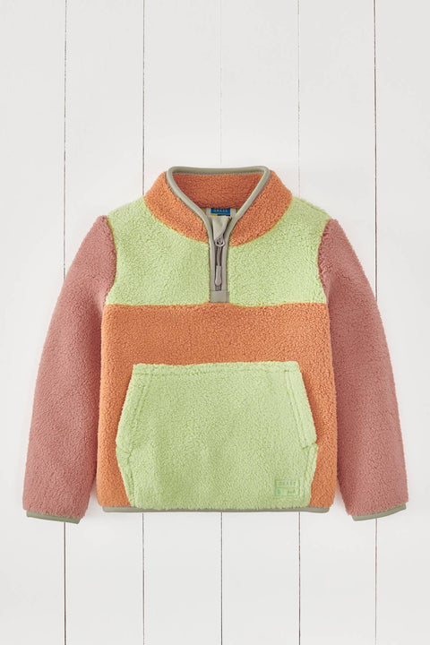 Grass & Air - Volcanic Orange Kids Borg Quarter Zip Jumper