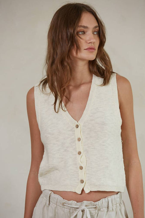 By Together - W1622 | Knit Sweater Buttondown V-Neck Vest - Home & Well 