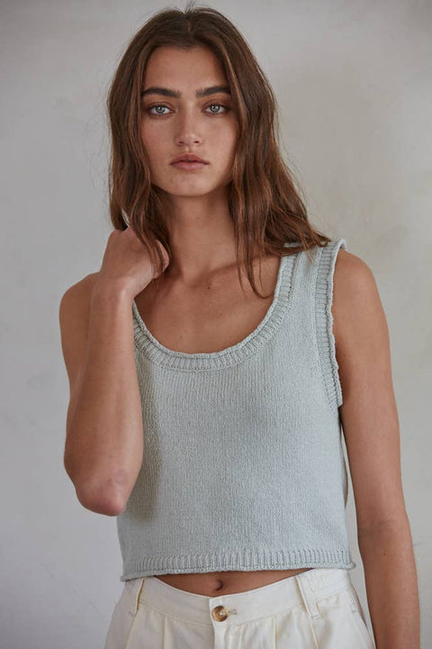 By Together - W1010 | Knit Cotton Sweater Crop Tank Top - Home & Well 