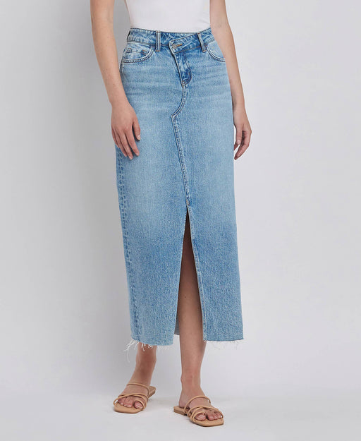 VERVET by FLYING MONKEY Criss cross front slit jean maxi skirt - Home & Well
