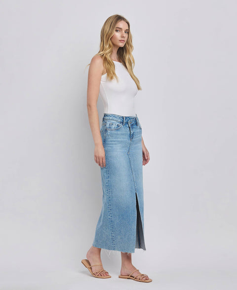 VERVET by FLYING MONKEY Criss cross front slit jean maxi skirt