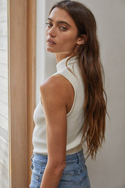 By Together - W1254 | Knit Ribbed Mock Neck Sleeveless Fitted Sweater Top - Home & Well