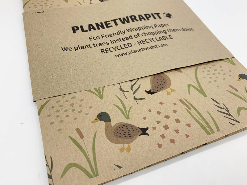 PlanetWrapIt - Duck Print Recycled Kraft Gift Wrapping Paper - Home & Well 