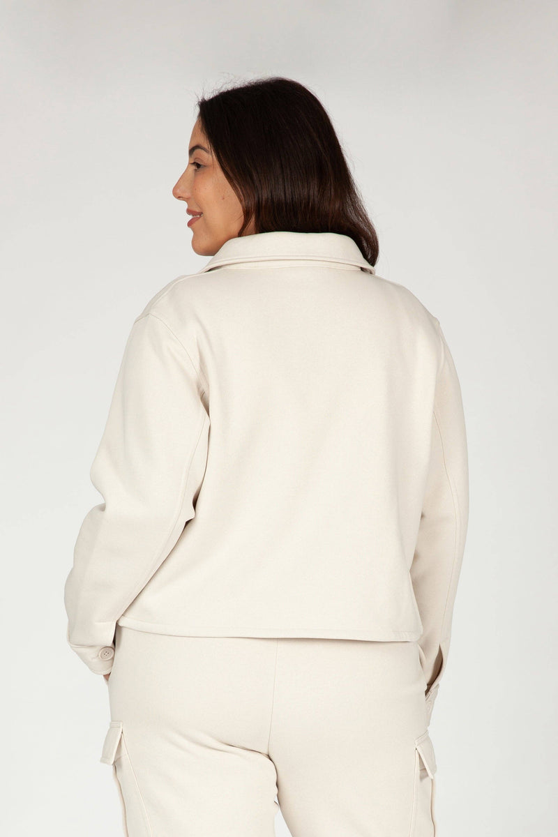 Jenni premium fleece relaxed overshirt in bone - Home & Well 