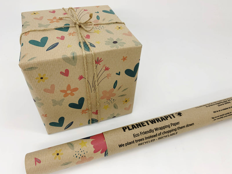PlanetWrapIt - Spring Blossom Recycled Eco Kraft Wrapping Paper - Home & Well 