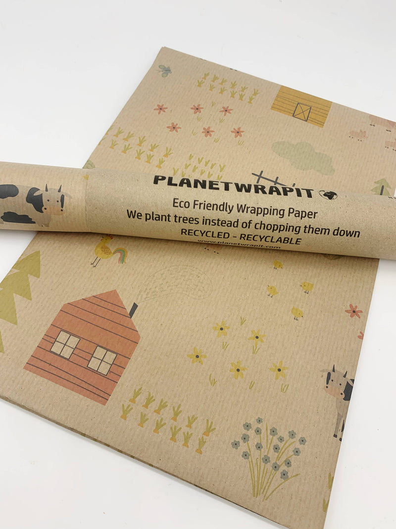 PlanetWrapIt - Farm Day Recycled Kraft Gift Wrapping Paper - Home & Well 