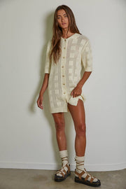 By Together - W1639 | Knit Cotton Sweater Cardigan Mini Dress - Home & Well