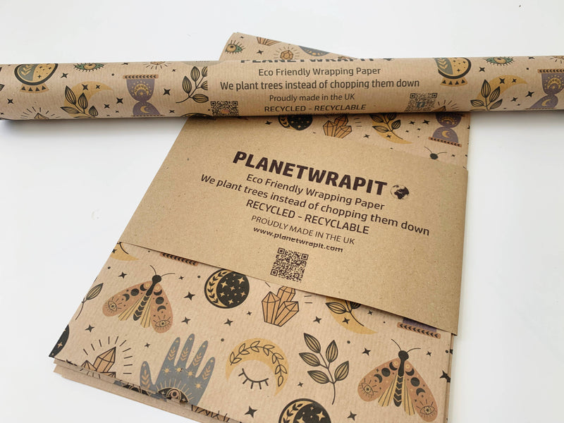 PlanetWrapIt - Spellbound Recycled Kraft Wrapping Paper Gift Wrap - Home & Well 