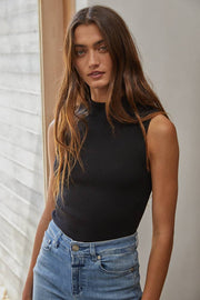 By Together - W1254 | Knit Ribbed Mock Neck Sleeveless Fitted Sweater Top - Home & Well