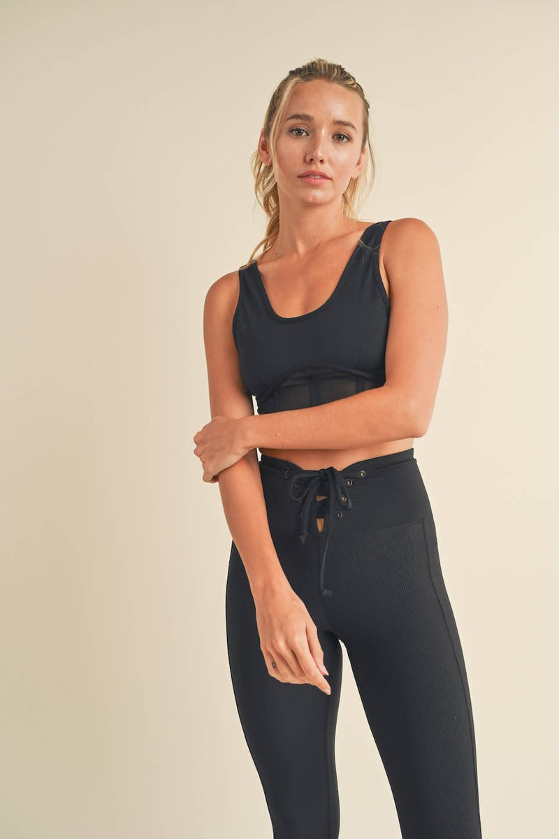 KIMBERLY C - Bustier Active Top with Mesh Inlays - Home & Well 