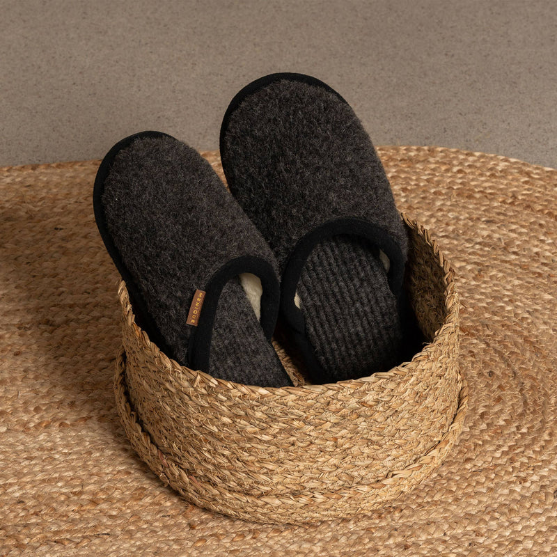 menique - Men's Merino Fluffy Slippers Black