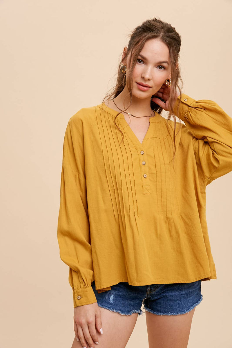 In Loom - 3/4 PLACKET BUTTON DOWN WITH PINTUCK - Home & Well