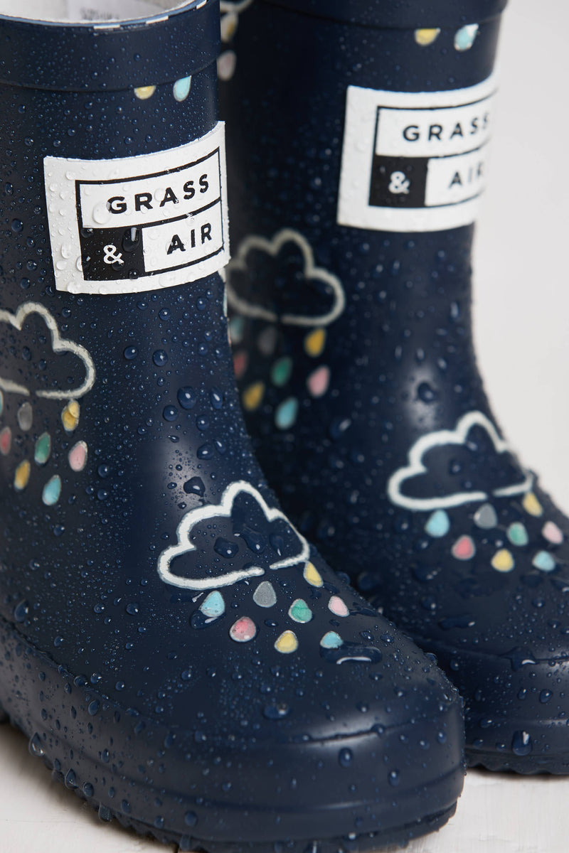 Grass & Air - Kids Navy Colour-Revealing Wellies