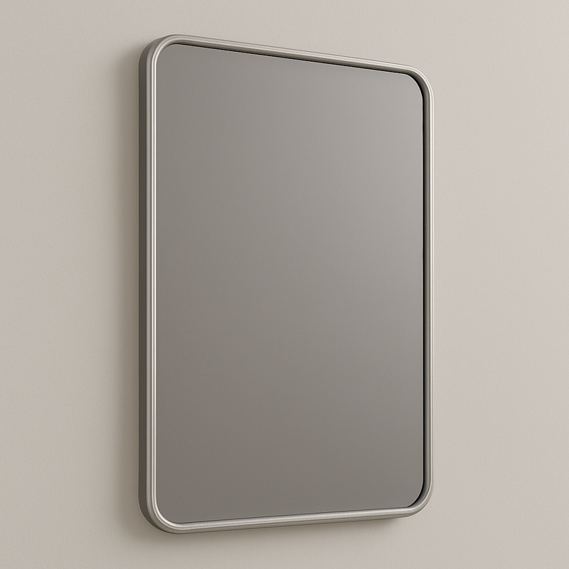 Rounded-Corner Rectangular Bathroom Vanity Mirror — Slim Metal Frame (Matte Black, Brushed Nickel, Brushed Gold)