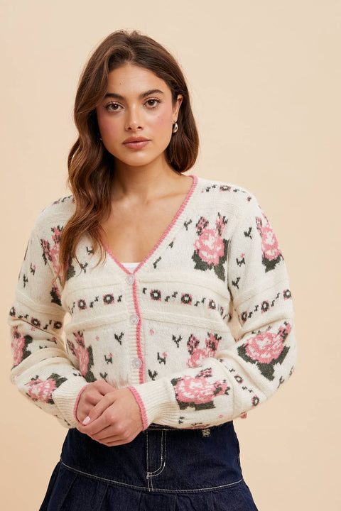 In Loom - FLORAL JACQUARD CARDIGAN