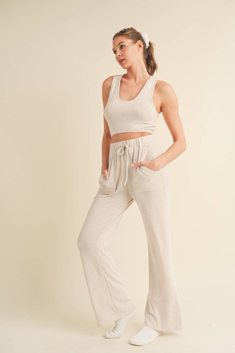 Soft Brushed Hacci Lounge Tank and Pants Set - Home & Well 