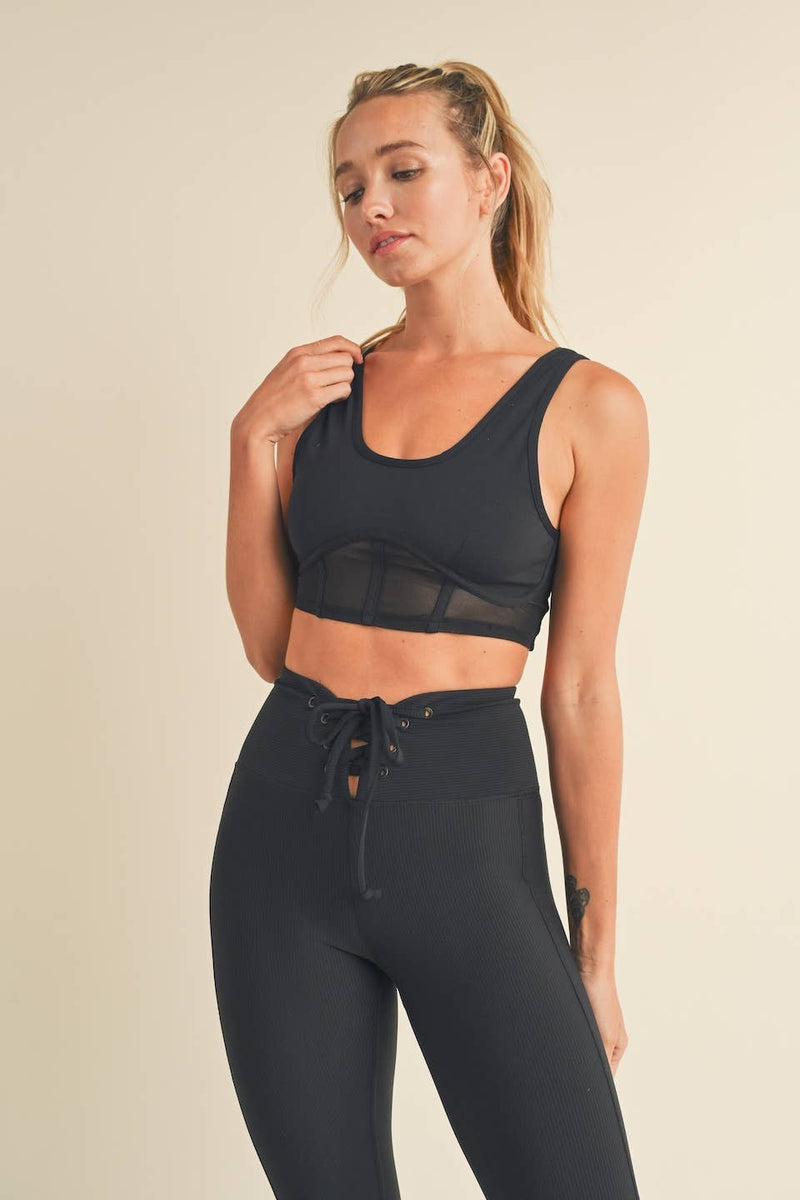 KIMBERLY C - Bustier Active Top with Mesh Inlays - Home & Well 