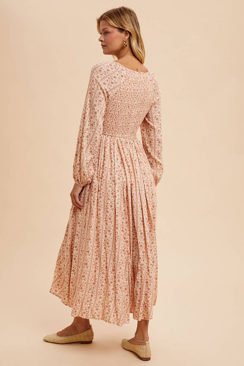 In Loom - SMOCKED FLORAL MAXI DRESS - Home & Well