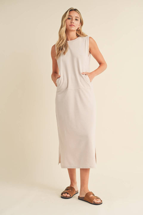 Sleeveless Terry Cloth Midi Dress - Home & Well 