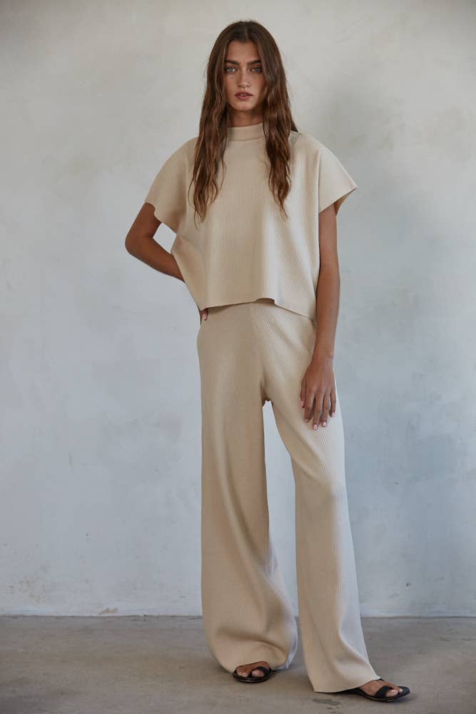 By Together - W1410 | Knit Sweater Wide Leg Pants - Home & Well