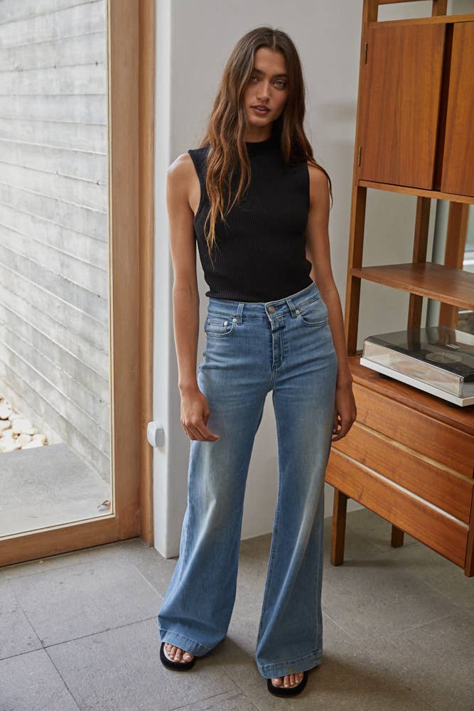 By Together - W1254 | Knit Ribbed Mock Neck Sleeveless Fitted Sweater Top - Home & Well