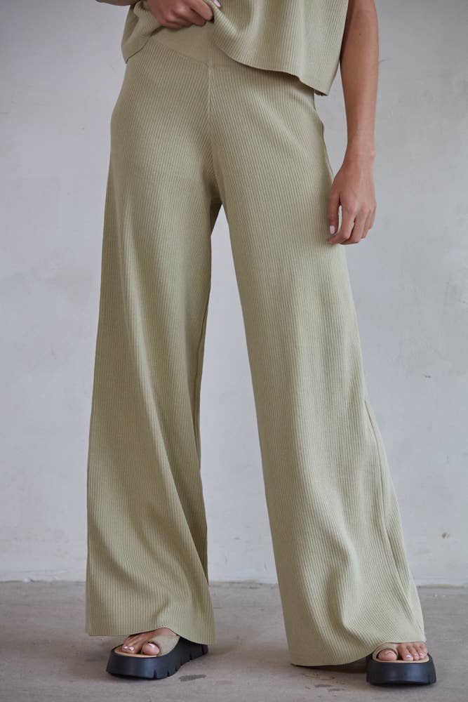 By Together - W1410 | Knit Sweater Wide Leg Pants - Home & Well