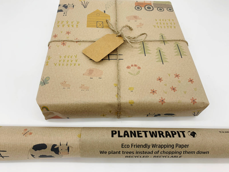PlanetWrapIt - Farm Day Recycled Kraft Gift Wrapping Paper - Home & Well 