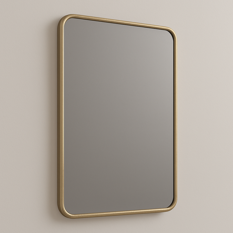 Rounded-Corner Rectangular Bathroom Vanity Mirror — Slim Metal Frame (Matte Black, Brushed Nickel, Brushed Gold)