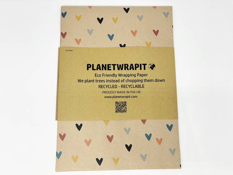 PlanetWrapIt - Colourful Hearts Recycled Kraft Wrapping Paper Gift Wrap - Home & Well 