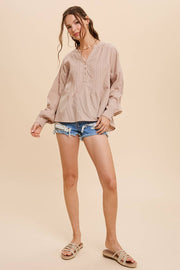In Loom - 3/4 PLACKET BUTTON DOWN WITH PINTUCK - Home & Well