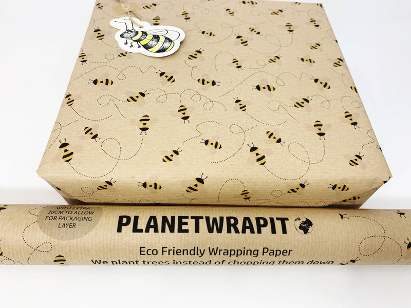 PlanetWrapIt - Bee Recycled Kraft Wrapping Paper Gift Wrap - Home & Well 
