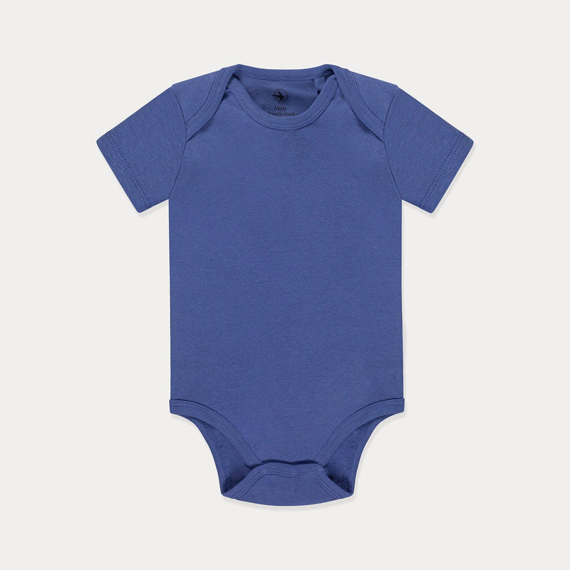 Mini Wardrobes - Baby Bodysuit, Infant Bodysuit, White and Blue, Ribbed Soft Cotton