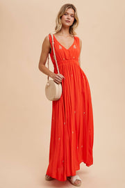In Loom - VISCOSE ALL OVER EMBROIDERED SLEEVELESS MAXI DRESS - Home & Well