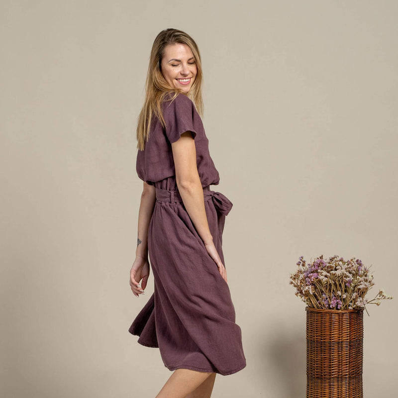 menique - Organic 100% Linen Button Front Dress Brigit