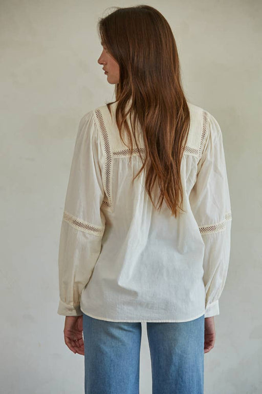 By Together - L7592 | Woven Cotton Long Sleeve Button Up Round Neck Top - Home & Well