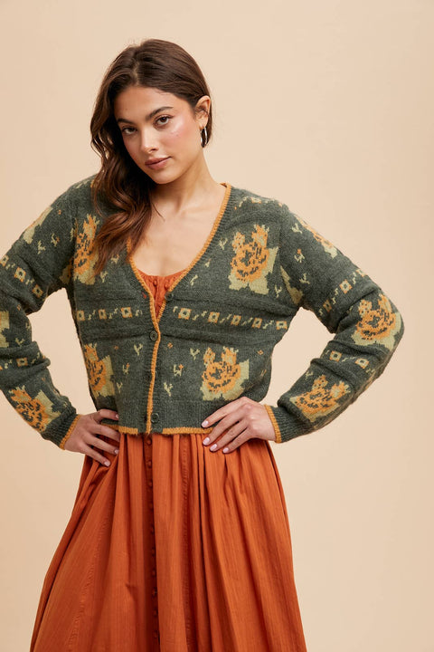 In Loom - FLORAL JACQUARD CARDIGAN